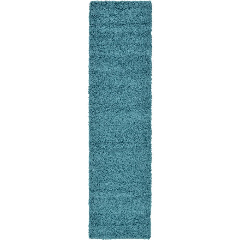 Blue Shag Reversible Synthetic Runner Rug