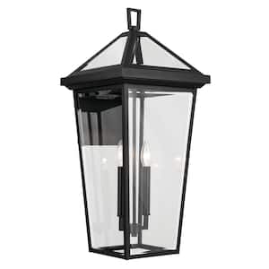 Regence 26 in. 2-Light Textured Black Traditional Outdoor Hardwired Wall Lantern Sconce with No Bulbs Included (1-Pack)