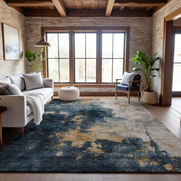Mayfield Premium Machine Washable Abstract AMF1072 Blue 8 ft. x 10 ft. Area Rug