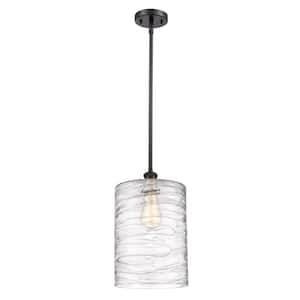 Cobbleskill 1-Light Oil Rubbed Bronze Shaded Pendant Light with Deco Swirl Glass Shade