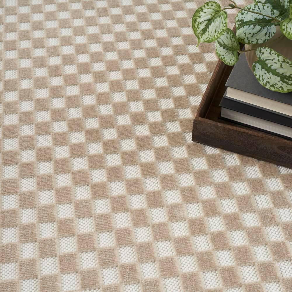 Beige Geometric 8' x 10' Synthetic Area Rug