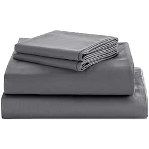 4-Piece Gray Solid Polyester Cal King Sheet Set, OEKO-TEX Standard 100 Certified