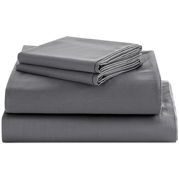 SUBRTEX 4-Piece Gray Solid Polyester Cal King Sheet Set, OEKO-TEX Standard 100 Certified