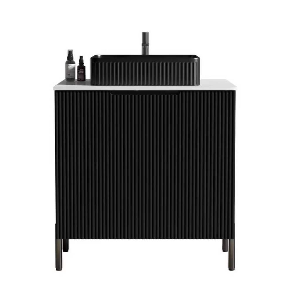 30 in. Freestanding Black Bath Vanity with White Solid Surface Top Unassembled price history on PriceWatchPro