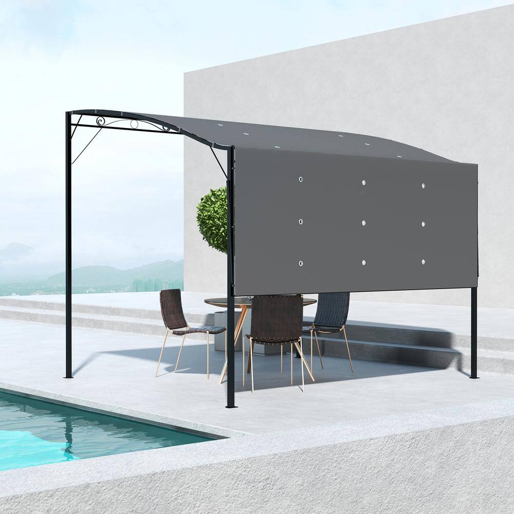 10 ft x 8 ft Dark Gray Steel Patio Gazebo with Extendable Awning