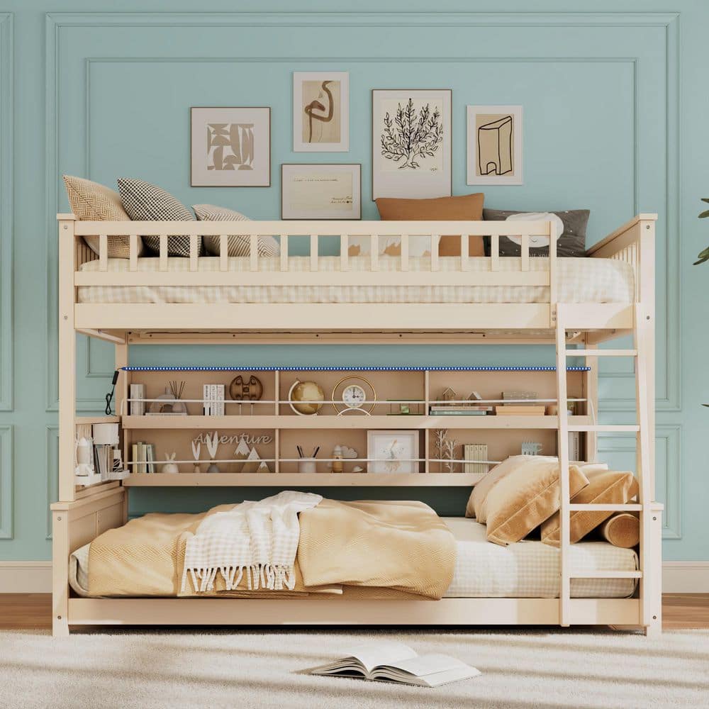 Harper & Bright Designs Beige Full XL over Queen Space-Saving Wood Bunk ...