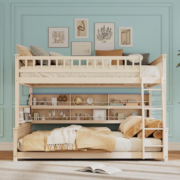 Harper & Bright Designs Beige Full XL over Queen Space-Saving Wood Bunk ...