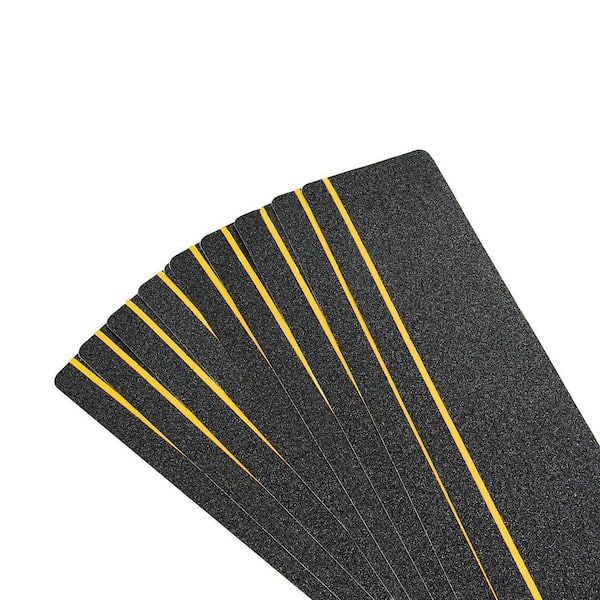 6 in. x 30 in. Black Anti Slip Stair Treads with Reflective Strips, Best Grip Non Skid Tape, High Adhesive, 10 Pcs