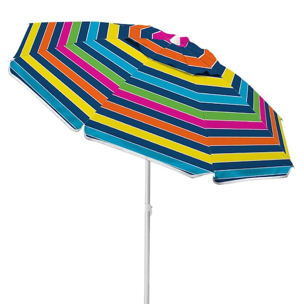 CARIBBEAN JOE Ultimate 6.5 FT. Fiberglass Tilt Beach Umbrella in Rainbow Stripe