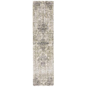 Landon Gray/Green 2 ft. x 8 ft. Abstract Shag Runner Rug