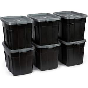 Roughneck 18 Gal. Storage Tote Container Organizer in Black/Cool Gray (6-Pack)