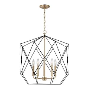 Zarra 5-Light Satin Brass Large Lantern Hanging Pendant Light