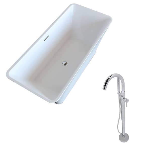 ANZZI Arden 5.5 ft. Acrylic Classic Freestanding Flatbottom Non-Whirlpool Bathtub in White and Kros Faucet in Chrome