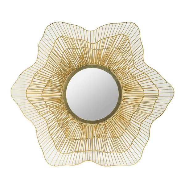 Avex Gold 27 in. W x 27 in. H Art Deco Petal Shape Iron Framed Mirror