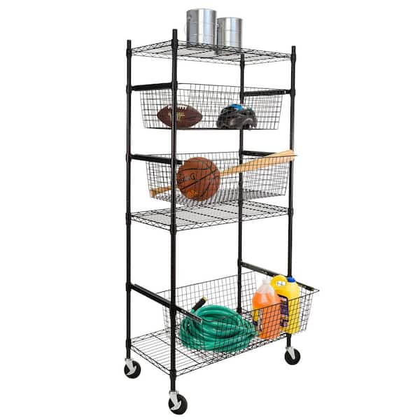 BirdRock Home 1-Tier Home Black Metal Sports Ball Basket Organizer Garage  Storage Shelving Unit with Heavy Duty Casters 11450 - The Home Depot