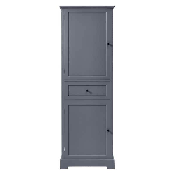 HwoamneT 22.24 in. W x 11.81 in. D x 65.15 in. H Gray MDF Freestanding Linen Cabinet with 2-Doors and Drawer