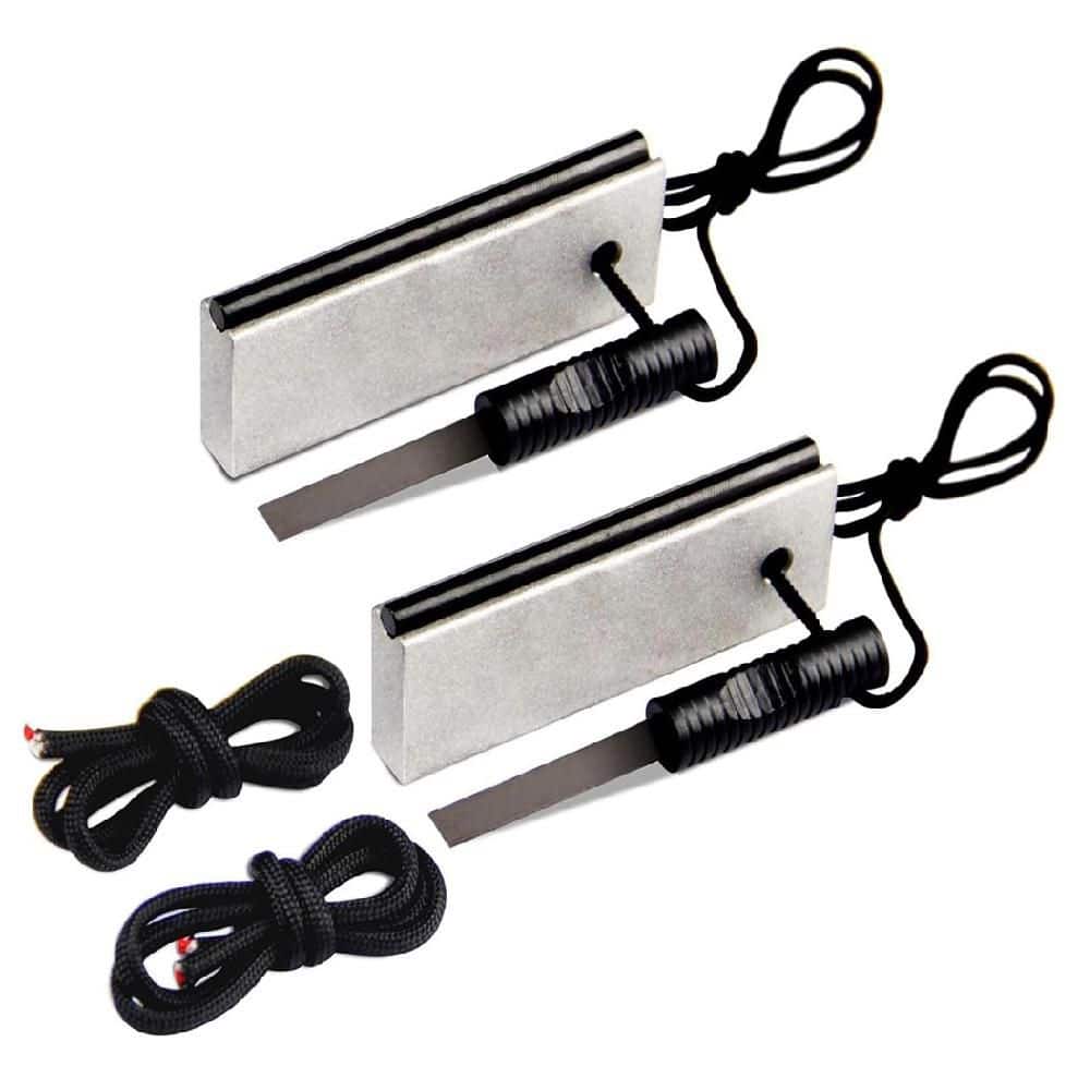3 in. Black Magnesium Fire Starter, Waterproof Flint Steel with Paracord and Tinder, Survival Gear Kit (2-Pack)