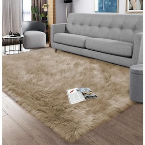 Sheepskin Faux Fur Beige 5 ft. x 6 ft. 6 in. Cozy Fluffy Rugs Area Rug