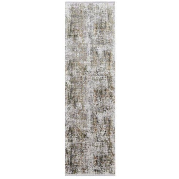 2 ft. x 10 ft. Gray and Ivory Abstract Area Rug