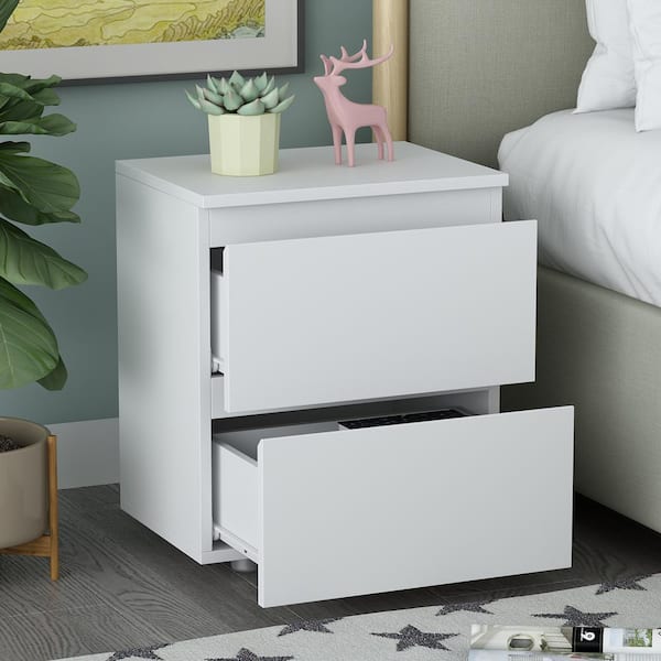 2-Drawer White Nightstands Side Table Bedside Table 18.9 in. H x 15.7 in. W  x 11.6 in. D