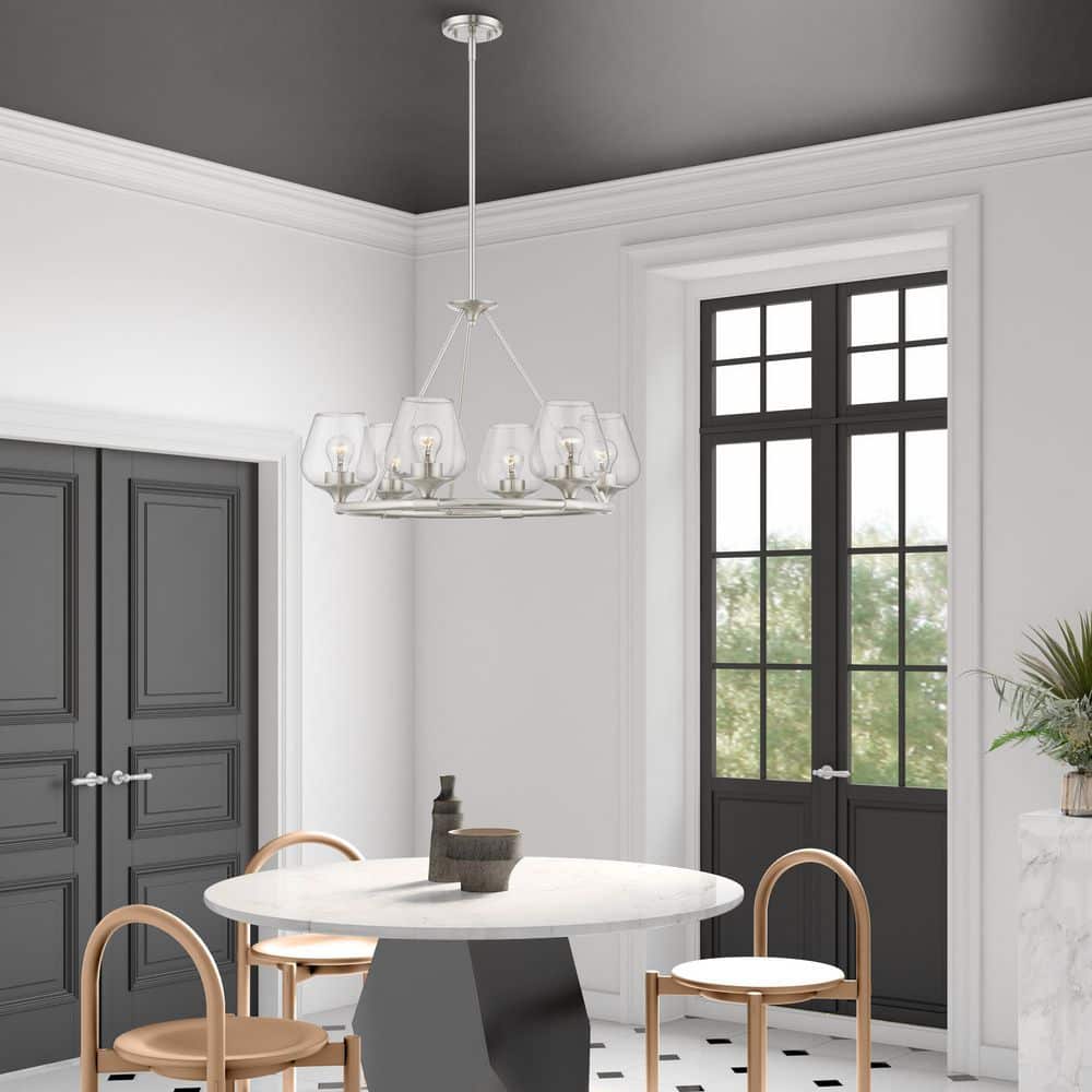 Willow Brushed Nickel 6-Light Chandelier with Clear Glass Shades