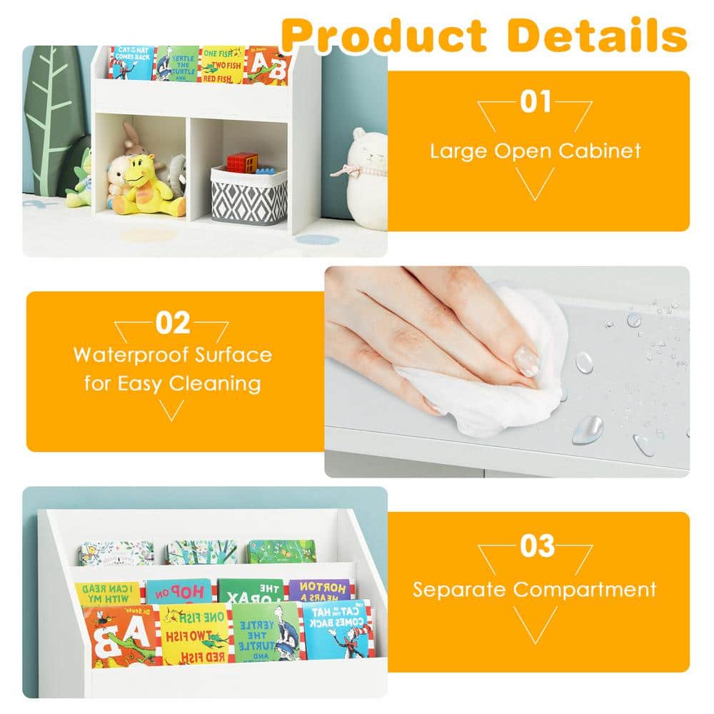 White Wooden Kids Bookshelf with Toy Storage