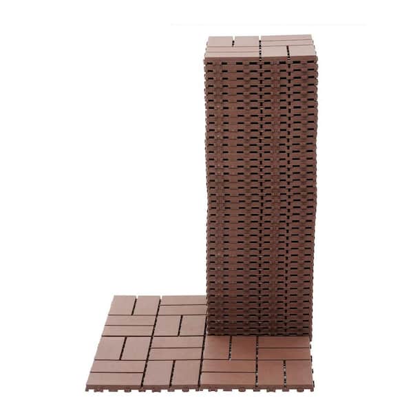 Unbranded Floor Pavers 12 in. x 12 in. Plastic Interlocking Patio Decking Tiles 0.8 in. H in Brown (44-Pack)