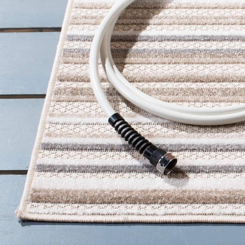 Ivory and Grey Geometric Synthetic Runner Rug, 2'2" x 9'