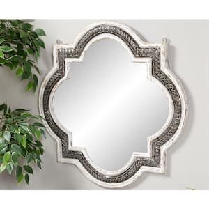 30 in. x 30 in. Quatrefoil Round Framed White Wall Mirror