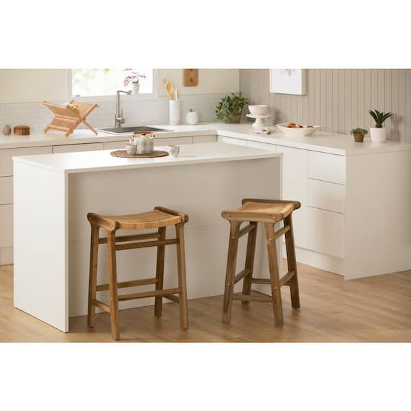 Balka 26 in. Natural Low Back Wood Bar Stool