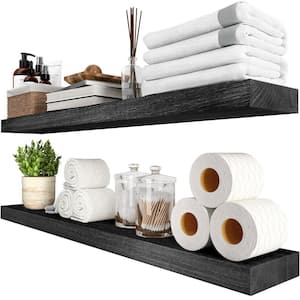 36 in. W x 5.5 in. D Black Rustic Wood Decorative Wall Shelf Farmhouse Live Edge Light Wooden Wall Mounted (Set of 2)