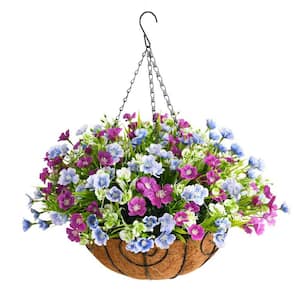 19 .7 in. Purple Blue Artificial Silk Hanging Flowers, Fake Violet Plant in Basket