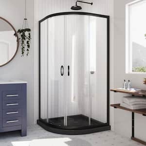 Prime 33 in. W x 74 3/4 in. H Neo Angle Sliding Semi Frameless Corner Shower Enclosure in Matte Black with Clear Glass