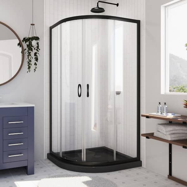 DreamLine Prime 33 in. W x 74 3/4 in. H Sliding Semi Frameless Corner Shower Kit in Satin Black with Clear Glass