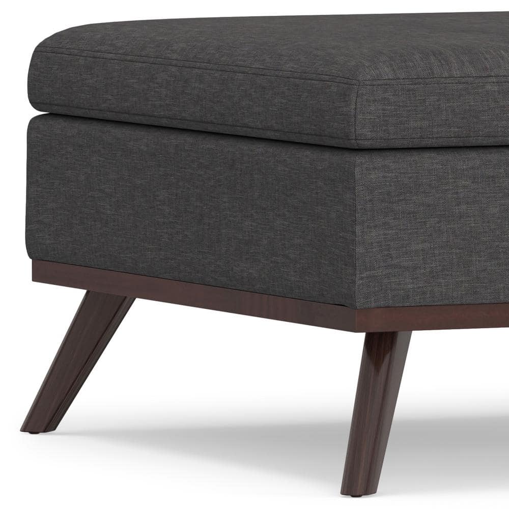 Slate Gray Linen Mid-Century Modern Storage Ottoman