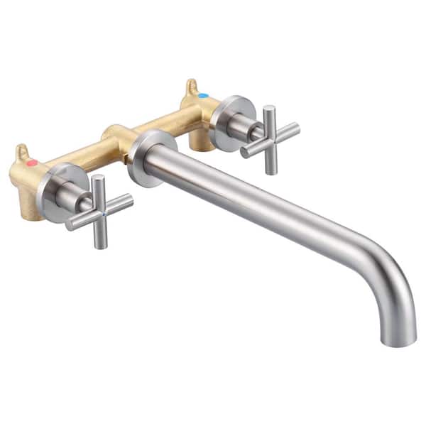 AVITAS 2-Handle Wall-Mount Brass Roman Tub Faucet with High Flow Long Spout Reach in Brushed Nickel (Valve Included)