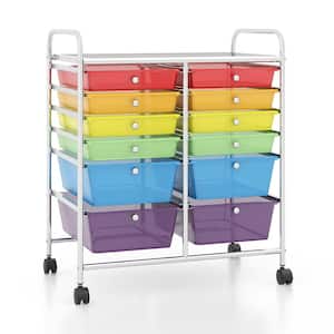 12-Drawers Plastic Rolling Storage Cart with Organizer Top in MultiColor