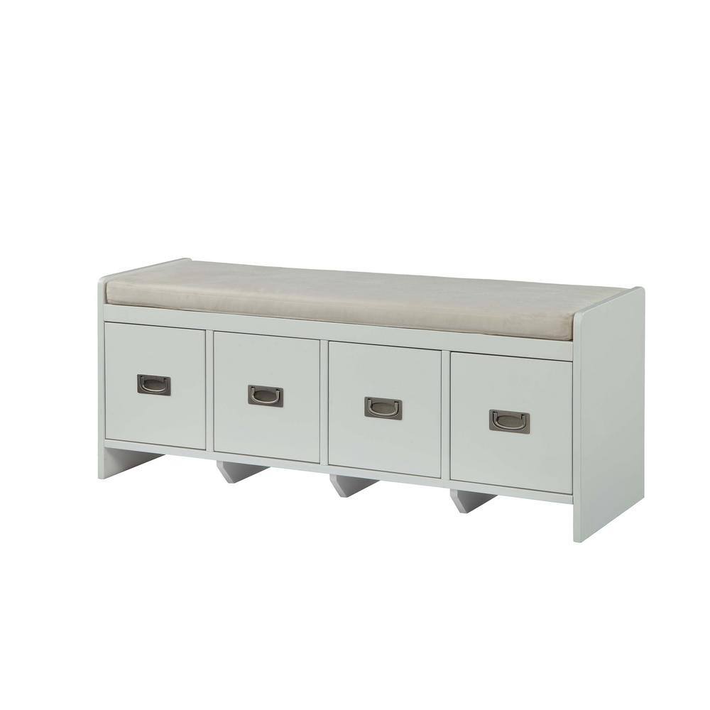 Berci White and Beige Upholstered Wooden Storage Bench