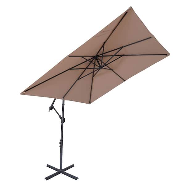 WELLFOR 8.2 ft. Rectangular Cantilever Offset Patio Umbrella with Cross Stand in Tan