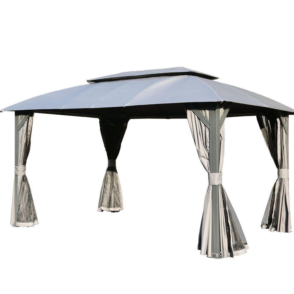 10 ft. x 14 ft. Gray Outdoor Steel Soft top Gazebo with Curtain and Netting price history on PriceWatchPro