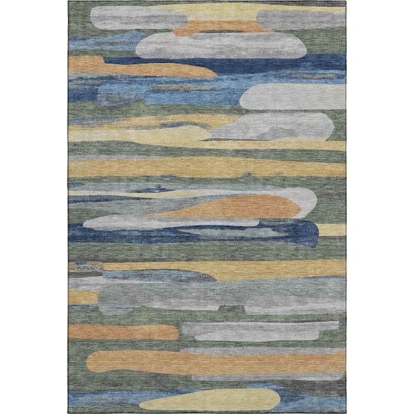 Mayfield Premium Machine Washable Abstract AMF2542 Basil 3 ft. x 5 ft. Area Rug