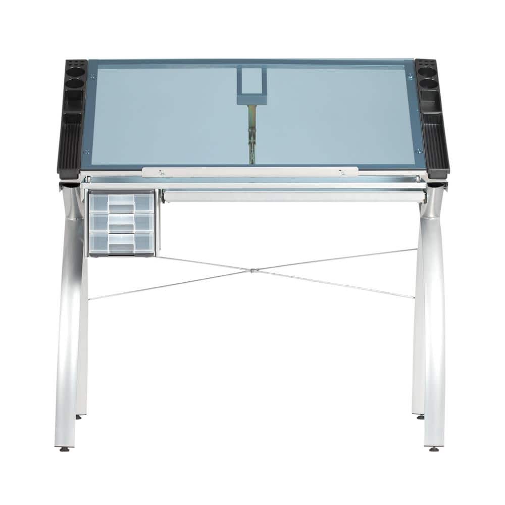 Vision 41'' Silver & Blue Glass Craft Station with Adjustable Stool