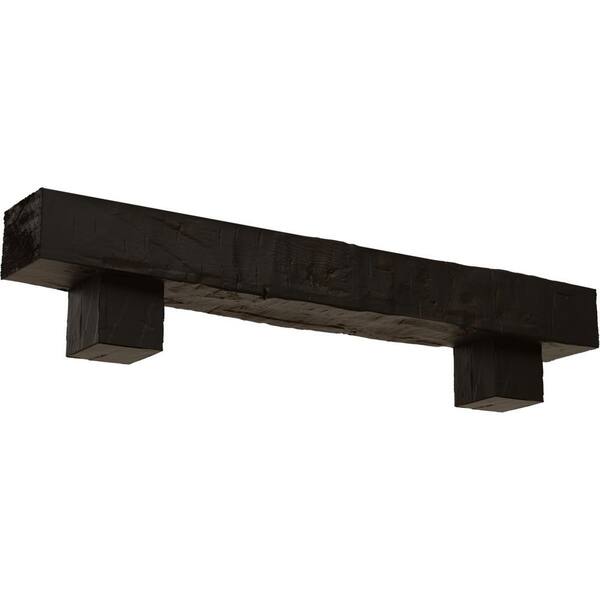 Ekena Millwork 6 in. x 6 in. x 6 ft. Hand Hewn Faux Wood Fireplace Mantel Kit with Alamo Corbels, Natural Ash