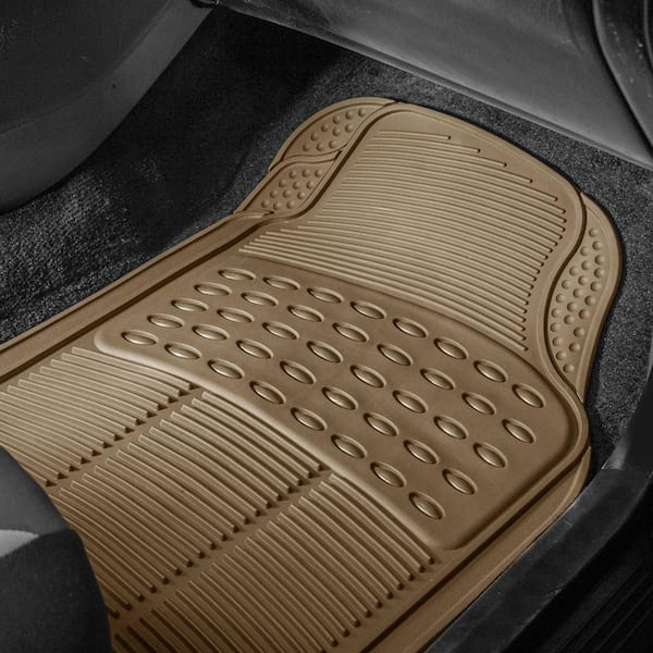 Universal Floor Mats for Cars Leather Stripe Design For Auto Brown