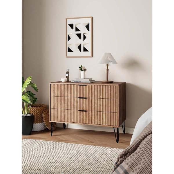 Manhattan Comfort DUMBO Modern Golden Brown 3-Drawer 35.19 in. Dresser with SNAP Assembly - Tool-Free, Effortless Setup