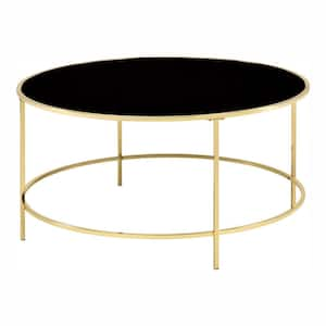 Skyes 36 in. Brass Plating Round Glass Top Coffee Table