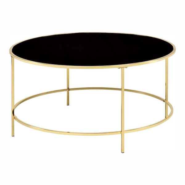 Furniture of America Skyes 36 in. Brass Plating Round Glass Top Coffee Table