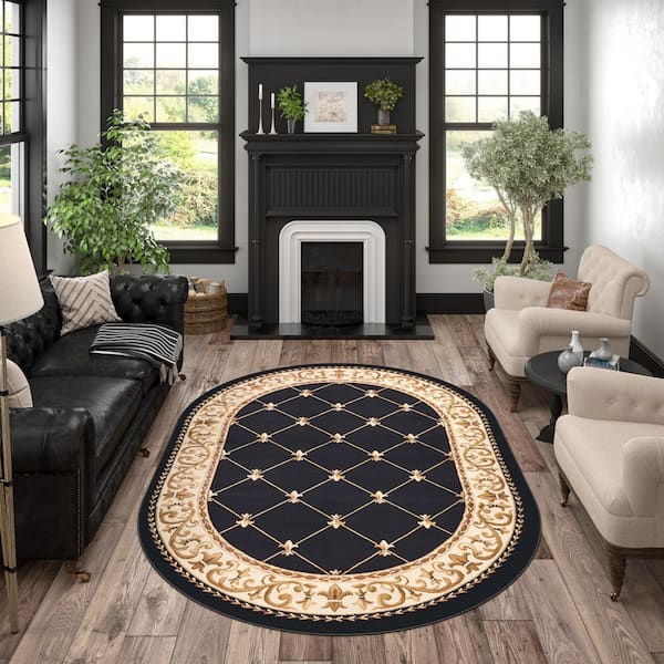 Sensation Border Black 5 ft. x 8ft. Oval Indoor Area Rug