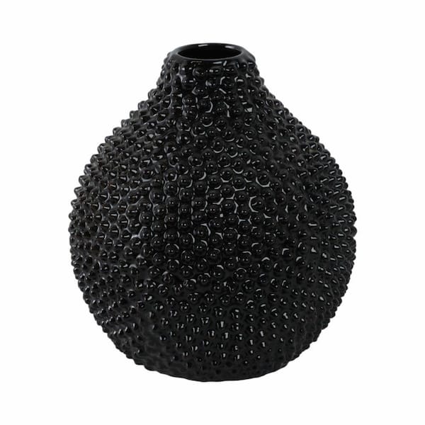 8 in. Black Ceramic Glossy Spiked Decorative Vase