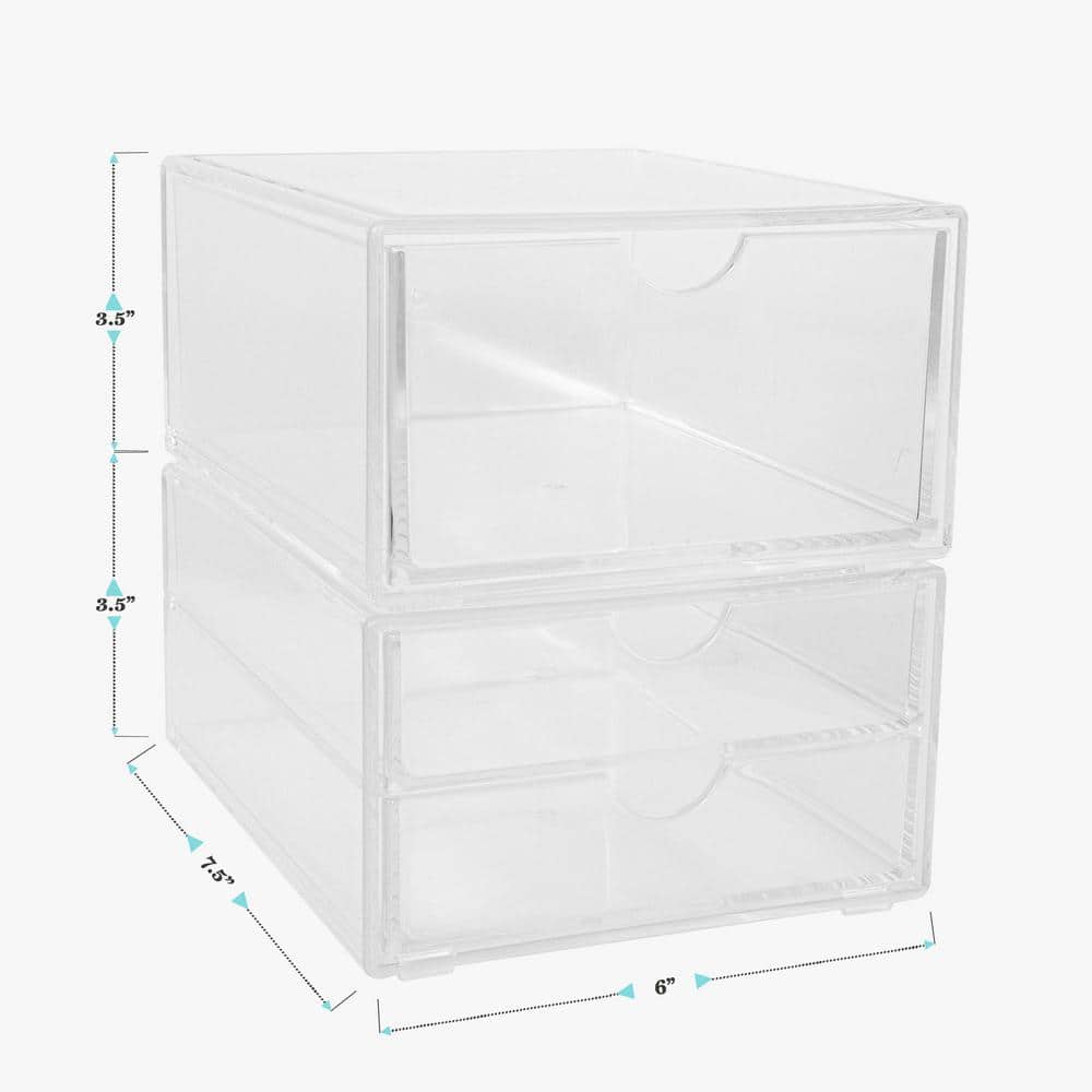 Clear Stackable Plastic Office Desktop Organizer with Single and Double Drawers